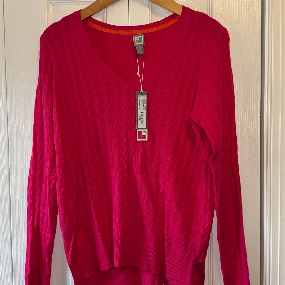 Bright Pink V-Neck Sweater